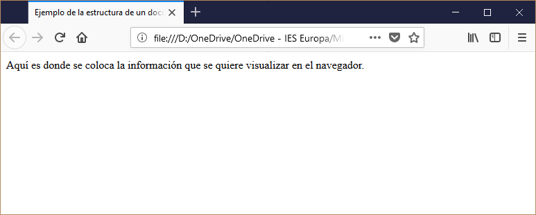 Estructura básica HTML en Navegador web Ilustración de cómo se visualiza en un navegador web el ejemplo HTML.