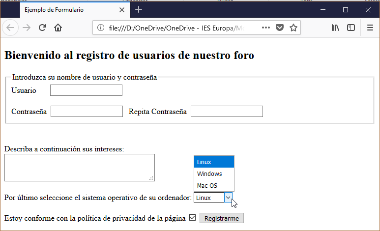 Ilustración de cómo se visualiza en un navegador web el ejemplo HTML.