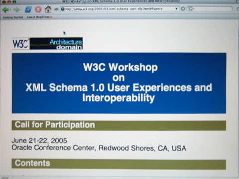 Fotografía de pantalla del ordenador donde se ve la página del grupo de trabajo del W3C que se ocupa de XML Schema.