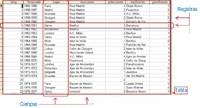 Tabla con datos donde se señalan las columnas o campos, y las filas, que corresponden a la filas.