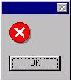Ventana con el icono de error consistente en un aspa blanco sobre fondo rojo y un botón de OK.