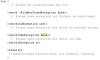 Código con la estructura de excepciones.