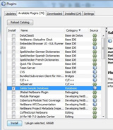 Captura de pantalla donde se muestra la lista de plugins disponibles en NetBeans y, señalada en fondo azul, la fila en la que aparece “Sakila Sample Database”