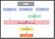 Esquema en el que se muestra en qué lugar interactúa el SGBD con el resto del sistema.