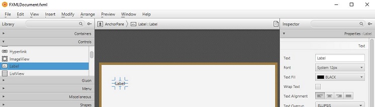Ilustración de Scene Builder cuando se inserta las etiquetas